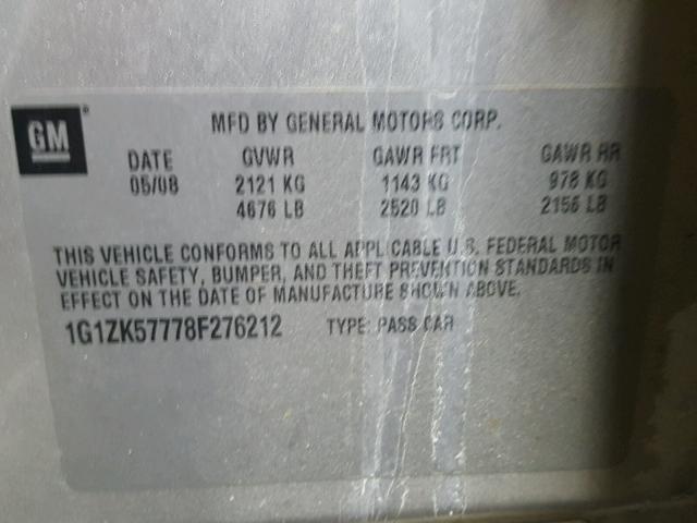 1G1ZK57778F276212 - 2008 CHEVROLET MALIBU LTZ 银色 照片 10