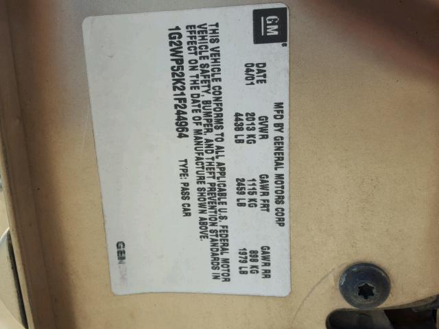 1G2WP52K21F244964 - 2001 PONTIAC GRAND PRIX GOLD photo 10