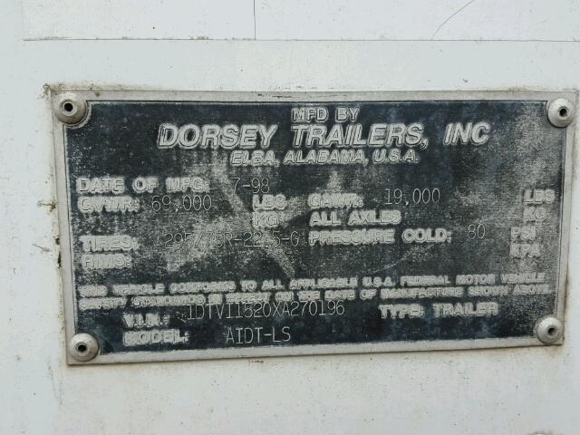 1DTV11520XA270196 - 1999 DORS TRAILER WHITE photo 10