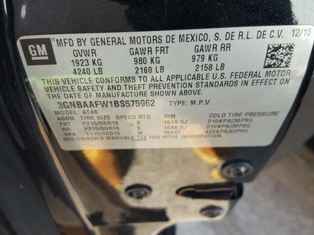 3GNBAAFW1BS575962 - 2011 CHEVROLET HHR LS 黑色 照片 10