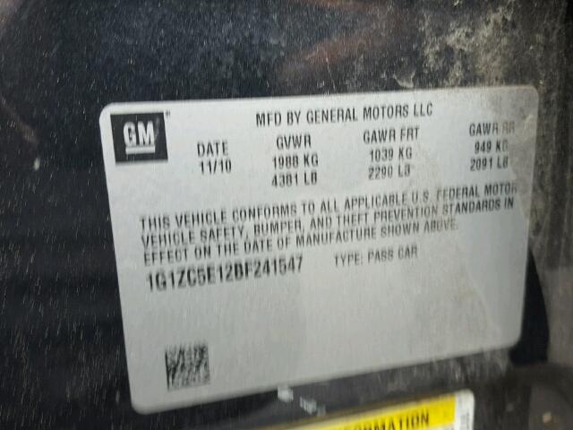 1G1ZC5E12BF241547 - 2011 CHEVROLET MALIBU 1LT BLACK photo 10