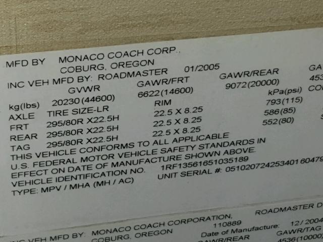 1RF13561651035189 - 2005 ROADMASTER RAIL MONOCOQUE Թուխ լուսանկար 10