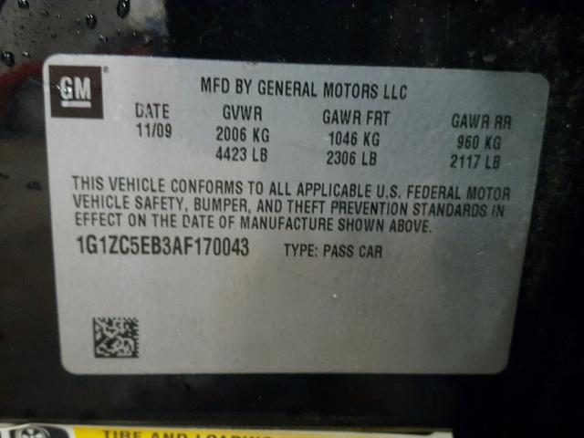 1G1ZC5EB3AF170043 - 2010 CHEVROLET MALIBU 1LT 黑色 照片 10