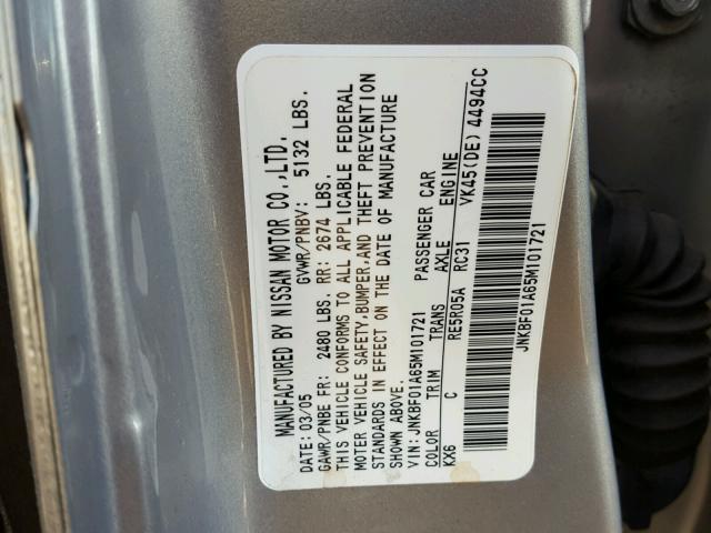 JNKBF01A65M101721 - 2005 INFINITI Q45 SILVER photo 10