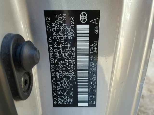 JTKJF5C77D3053588 - 2013 TOYOTA SCION TC 银色 照片 10