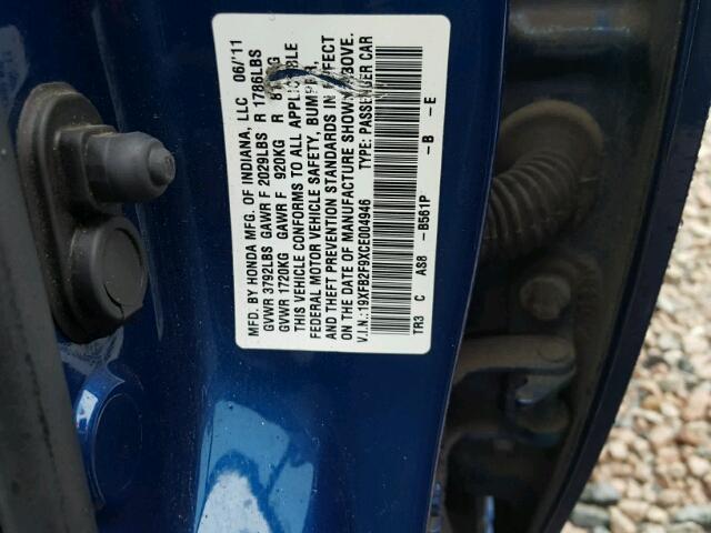 19XFB2F9XCE004946 - 2012 HONDA CIVIC EXL BLUE photo 10