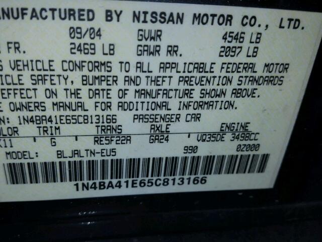 1N4BA41E65C813166 - 2005 NISSAN MAXIMA SE GRAY photo 10