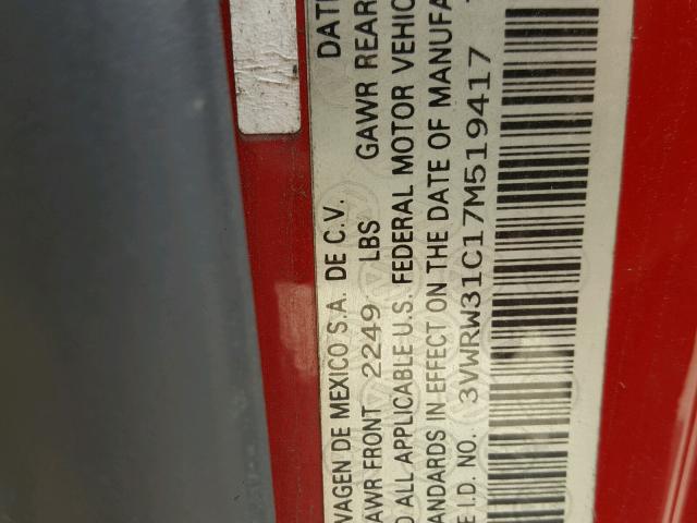 3VWRW31C17M519417 - 2007 VOLKSWAGEN NEW BEETLE წითელი ფოტო 10