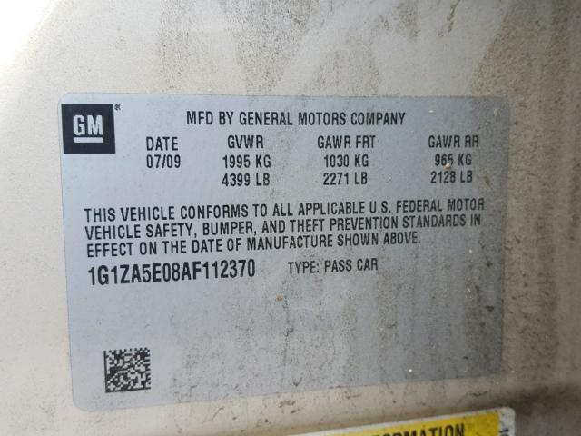 1G1ZA5E08AF112370 - 2010 CHEVROLET MALIBU LS 棕色 照片 10