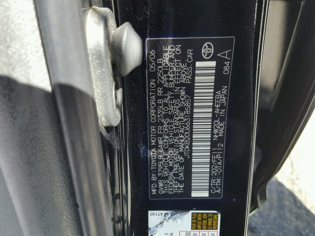 JTDKB20U663185857 - 2006 TOYOTA PRIUS BLACK photo 10