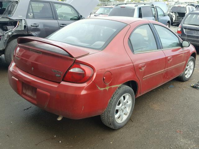 1B3ES56C75D200020 - 2005 DODGE NEON SXT RED photo 4