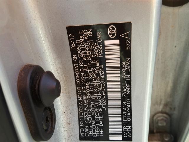 JTDZN3EU7C3143214 - 2012 TOYOTA PRIUS V SILVER photo 10