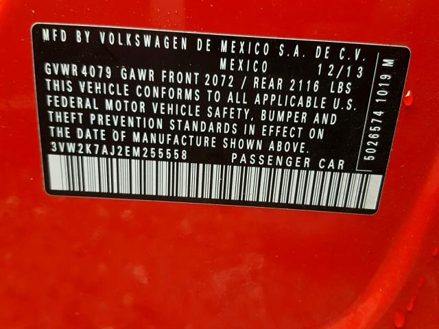 3VW2K7AJ2EM255558 - 2014 VOLKSWAGEN JETTA BASE RED photo 10