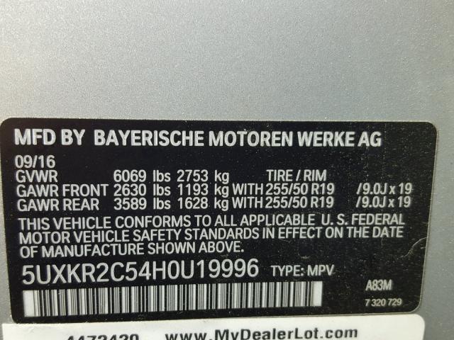 5UXKR2C54H0U19996 - 2017 BMW X5 SDRIVE3 SILVER photo 10