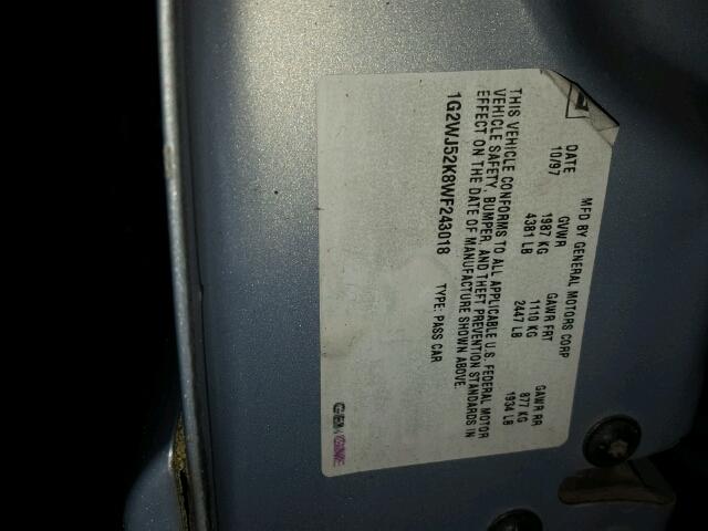 1G2WJ52K8WF243018 - 1998 PONTIAC GRAND PRIX SILVER photo 10