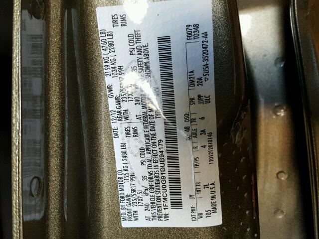 1FMCU0G91DUB94179 - 2013 FORD ESCAPE SE GREEN photo 10