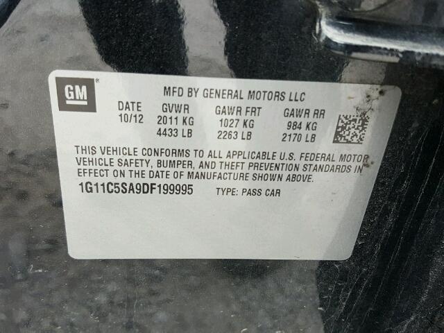 1G11C5SA9DF199995 - 2013 CHEVROLET MALIBU 1LT 黑色 照片 10