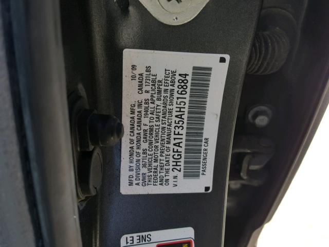 2HGFA1F35AH516884 - 2010 HONDA CIVIC VP GRAY photo 10