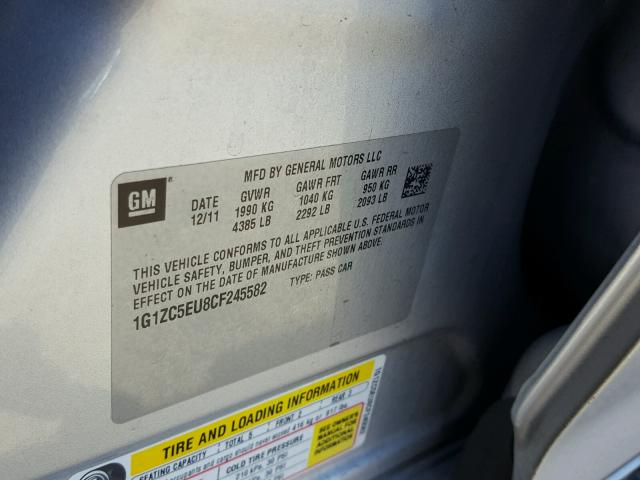 1G1ZC5EU8CF245582 - 2012 CHEVROLET MALIBU 1LT 银色 照片 10