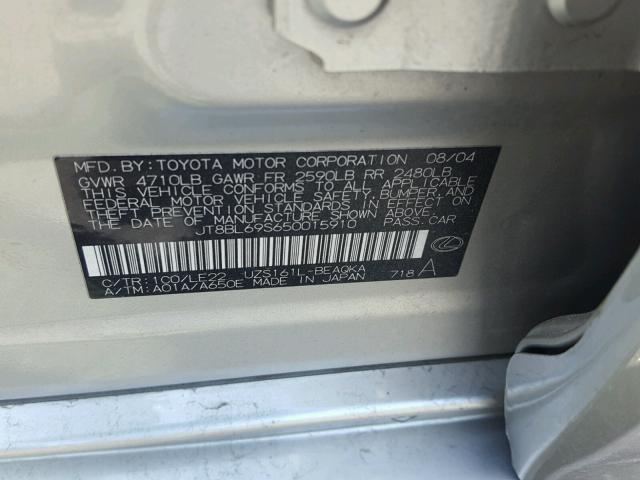 JT8BL69S650015910 - 2005 LEXUS GS 430 SILVER photo 10