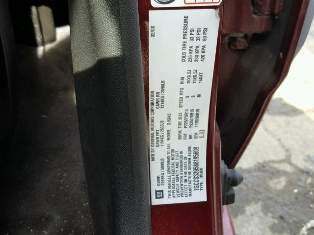 1GCCS339588195609 - 2008 CHEVROLET COLORADO L BURGUNDY photo 10