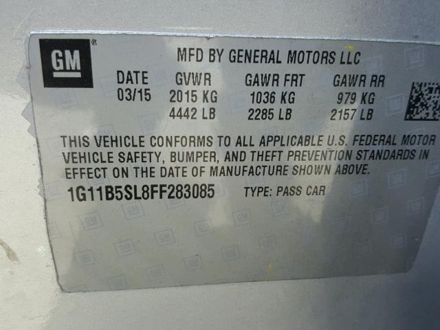 1G11B5SL8FF283085 - 2015 CHEVROLET MALIBU LS 银色 照片 10