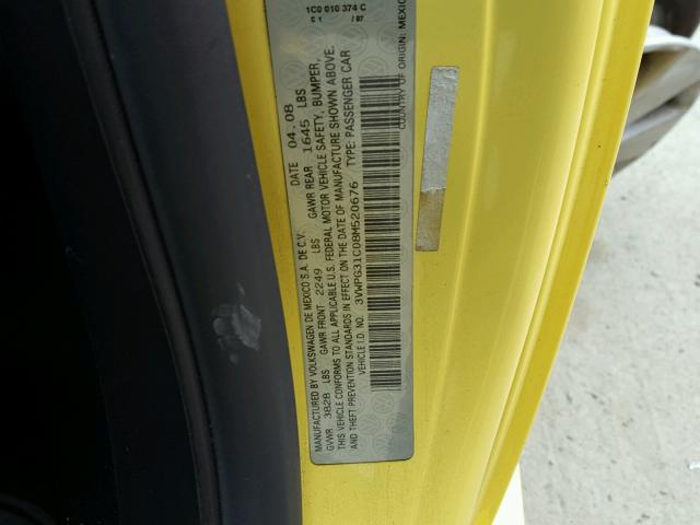 3VWPG31C08M520676 - 2008 VOLKSWAGEN NEW BEETLE YELLOW photo 10