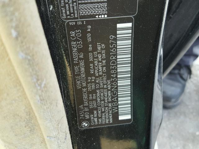 WBAGN63483DR16579 - 2003 BMW 745 LI Czarny zdjęcie 10