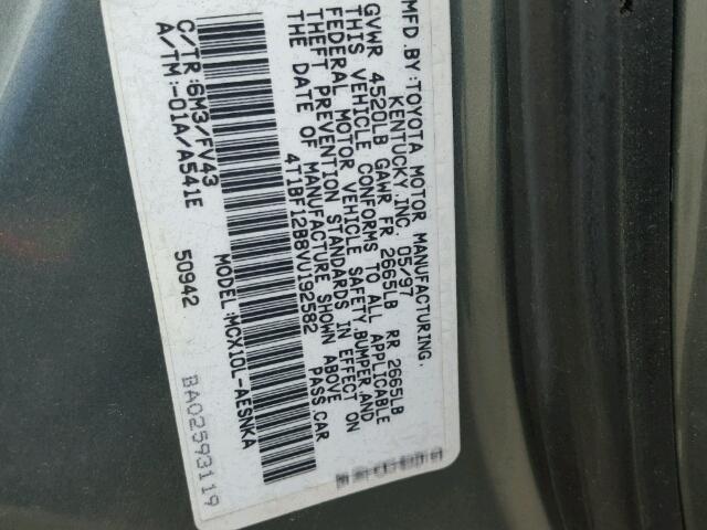 4T1BF12B8VU192582 - 1997 TOYOTA AVALON XL GRAY photo 10