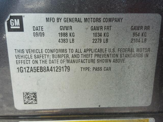 1G1ZA5EB8A4129179 - 2010 CHEVROLET MALIBU LS გრაფიტი ფოტო 10