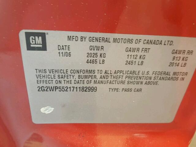 2G2WP552171182999 - 2007 PONTIAC GRAND PRIX 红色 照片 10