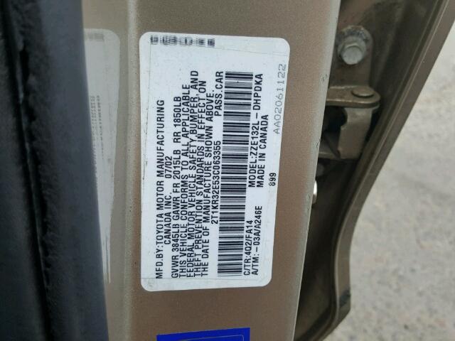 2T1KR32E53C063355 - 2003 TOYOTA MATRIX 米色 照片 10