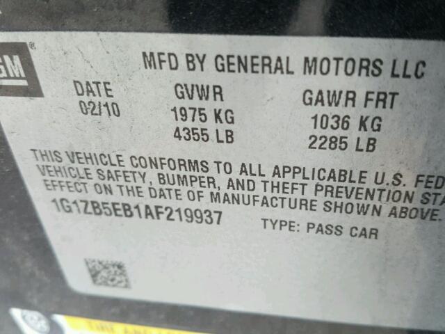 1G1ZB5EB1AF219937 - 2010 CHEVROLET MALIBU LS შავი ფოტო 10