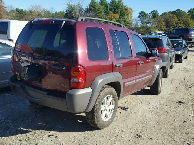 1J4GL48K12W352209 - 2002 JEEP LIBERTY SP MAROON photo 4