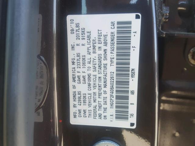 1HGCP2F40BA022612 - 2011 HONDA ACCORD LXP GRAY photo 10