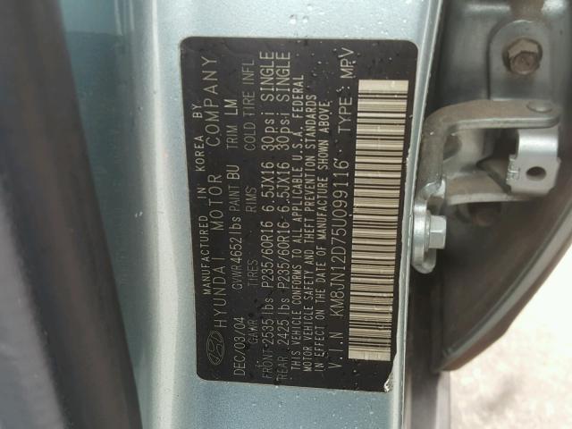 KM8JN12D75U099116 - 2005 HYUNDAI TUCSON GLS BLUE photo 10