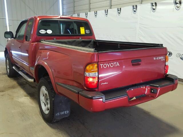 5TEWM72N01Z831435 - 2001 TOYOTA TACOMA XTR BURGUNDY photo 3