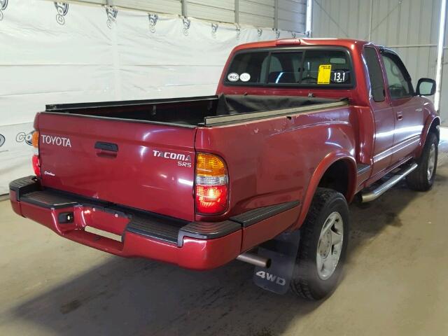 5TEWM72N01Z831435 - 2001 TOYOTA TACOMA XTR BURGUNDY photo 4