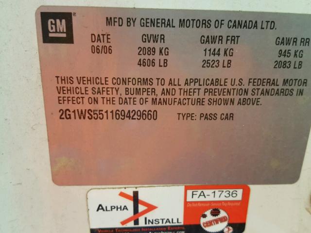 2G1WS551169429660 - 2006 CHEVROLET IMPALA POL WHITE photo 10