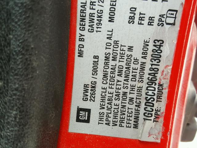 1GCDSCD96A8130843 - 2010 CHEVROLET COLORADO L RED photo 10