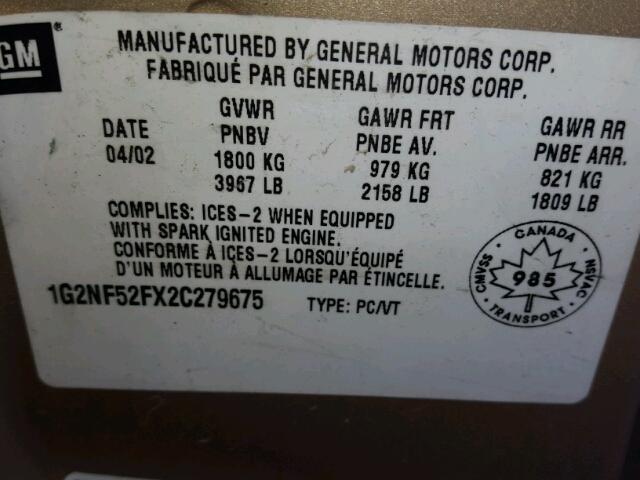 1G2NF52FX2C279675 - 2002 PONTIAC GRAND AM S Qızıl foto 10