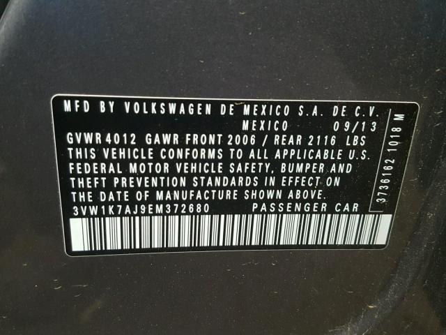 3VW1K7AJ9EM372680 - 2014 VOLKSWAGEN JETTA BASE 灰色 照片 10