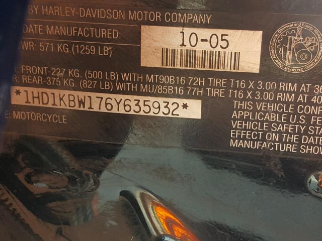 1HD1KBW176Y635932 - 2006 HARLEY-DAVIDSON FLHXI BLUE photo 10