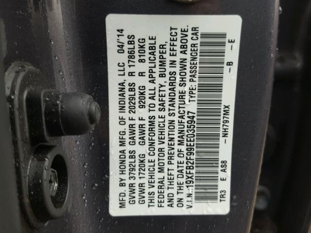 19XFB2F99EE035947 - 2014 HONDA CIVIC EXL Boz foto 10