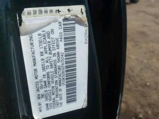 1Y1SK52812Z415342 - 2002 CHEVROLET GEO PRIZM 绿色 照片 10