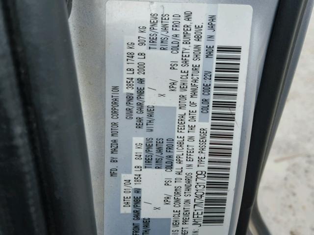 JM1FE17N740131709 - 2004 MAZDA RX8 ვერცხლისფერი ფოტო 10