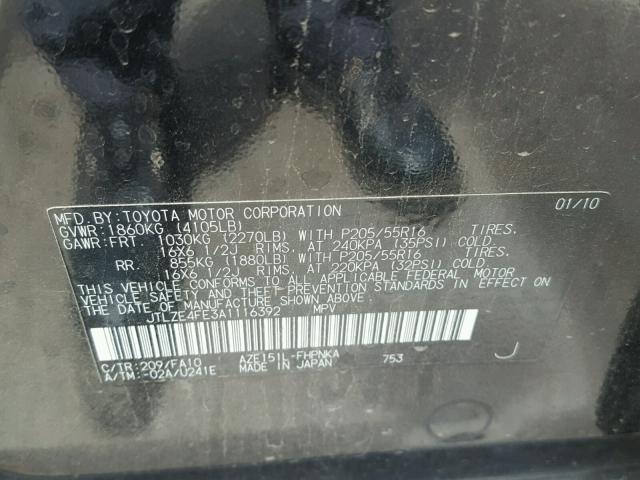 JTLZE4FE3A1116392 - 2010 TOYOTA SCION XB BLACK photo 10