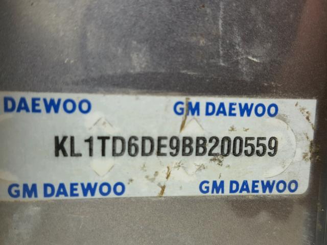 KL1TD6DE9BB200559 - 2011 CHEVROLET AVEO LS GRAY photo 10