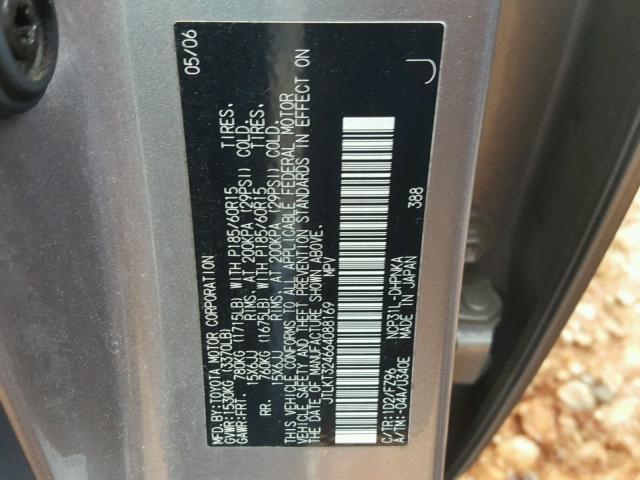 JTLKT324664088169 - 2006 TOYOTA SCION XB SILVER photo 10