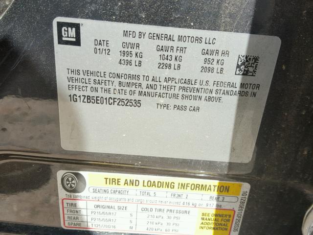 1G1ZB5E01CF252535 - 2012 CHEVROLET MALIBU LS TAN photo 10